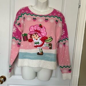 Pink Strawberry Shortcake Holiday Knit Sweater Women M